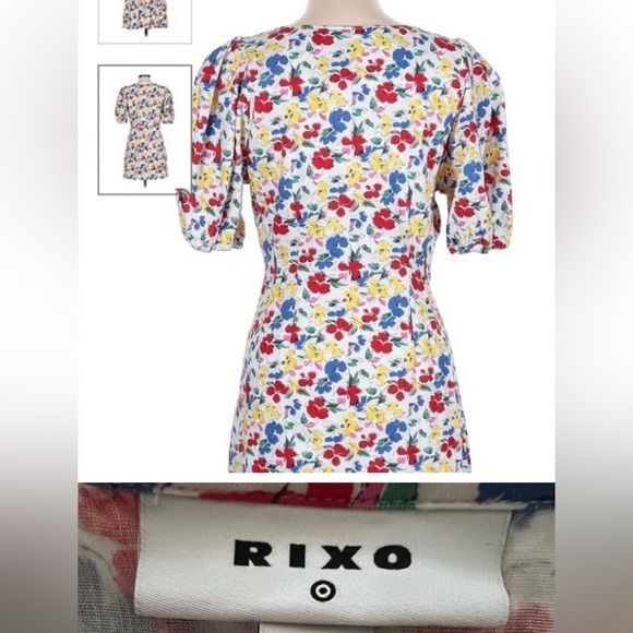 RIXO x Target Multi Floral Linen, Puff Sleeve Dress, Size 8 - Picture 5 of 11